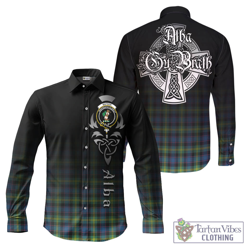 Tartan Vibes Clothing Watson Ancient Tartan Long Sleeve Button Up Featuring Alba Gu Brath Family Crest Celtic Inspired