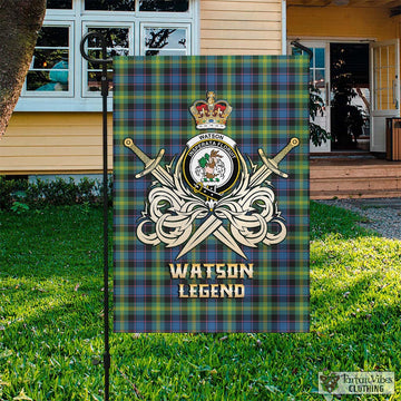 Watson Ancient Tartan Flag with Clan Crest and the Golden Sword of Courageous Legacy
