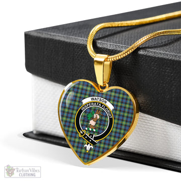 Watson Ancient Tartan Heart Necklace with Family Crest
