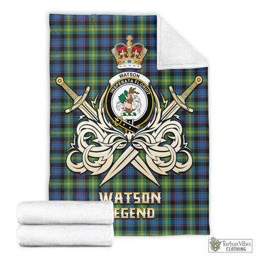 Watson Ancient Tartan Blanket with Clan Crest and the Golden Sword of Courageous Legacy