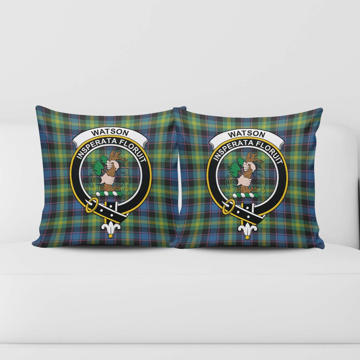 Watson Ancient Tartan Pillow Cover with Family Crest - Tartanvibesclothing