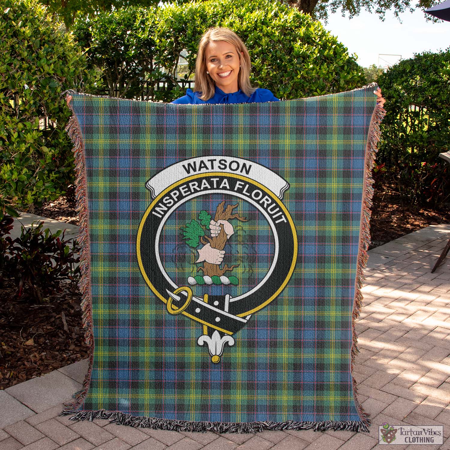 Tartan Vibes Clothing Watson Ancient Tartan Woven Blanket with Family Crest