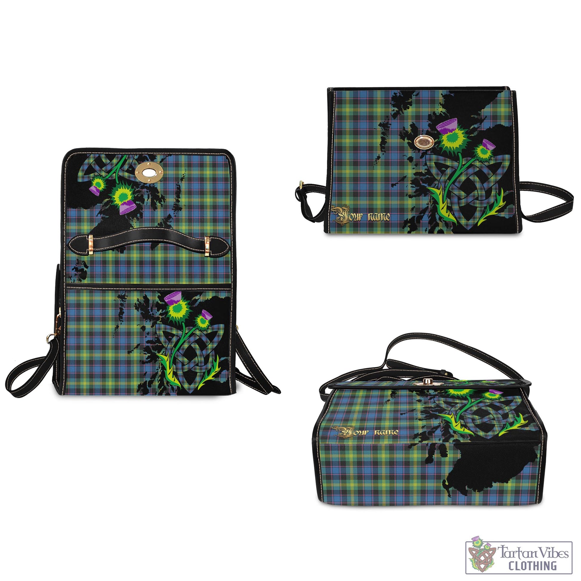 Tartan Vibes Clothing Watson Ancient Tartan Waterproof Canvas Bag with Scotland Map and Thistle Celtic Accents