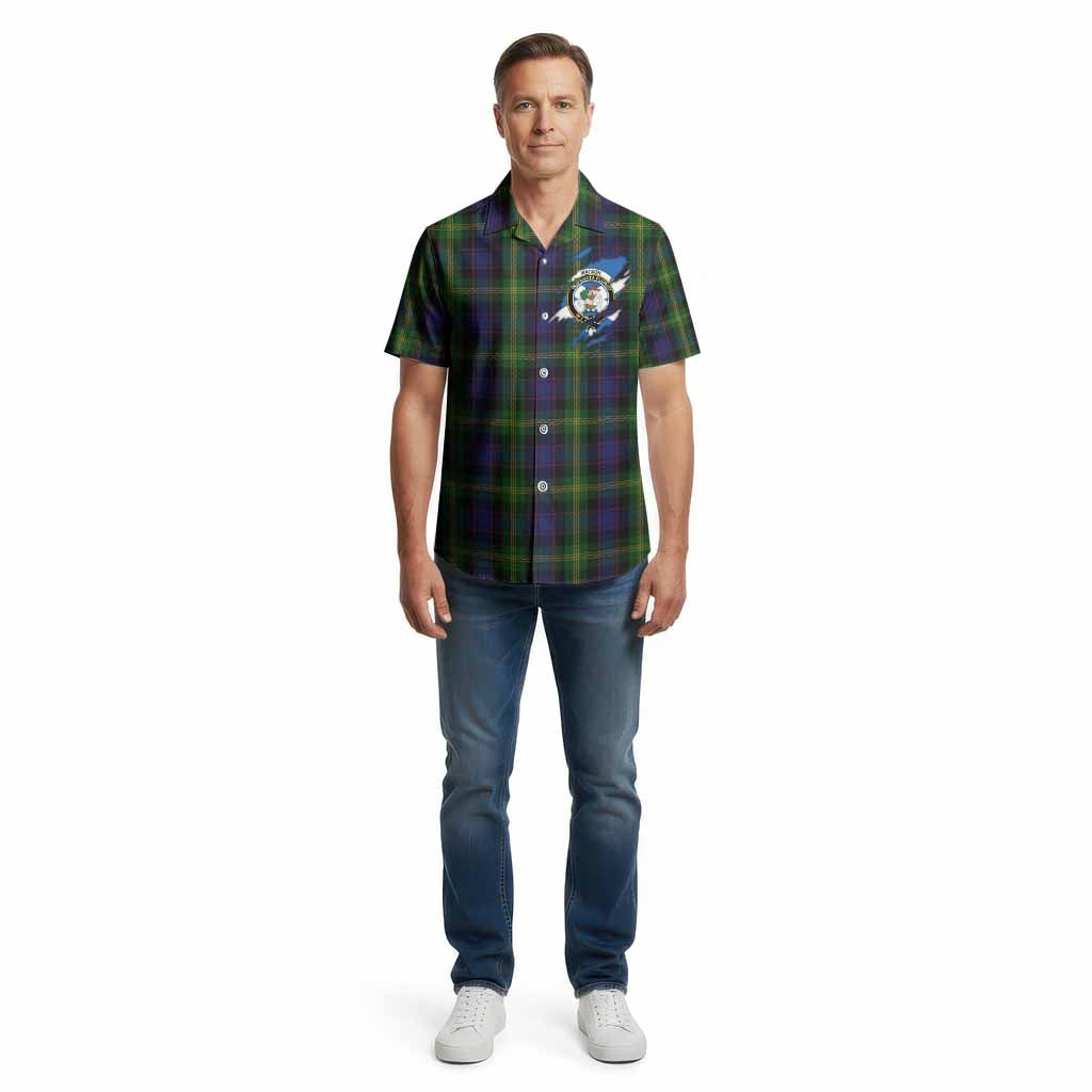 Watson Clan Crest In Me Tartan Cotton Hawaiian Shirt Scotland Flag Style