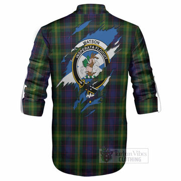 Watson Clan Crest In Me Tartan Ghillie Shirt Scotland Flag Style