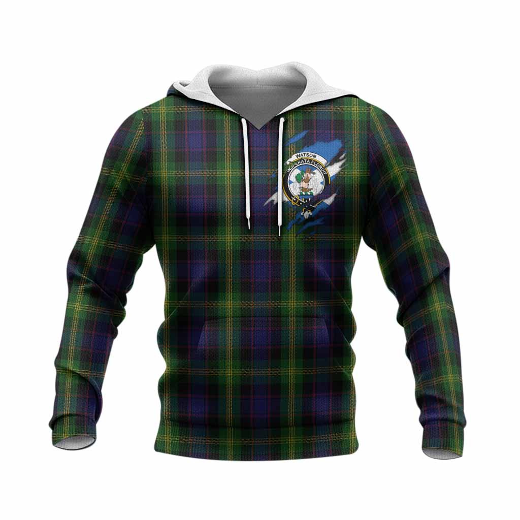 Watson Clan Crest In Me Tartan Knitted Hoodie Scotland Flag Style