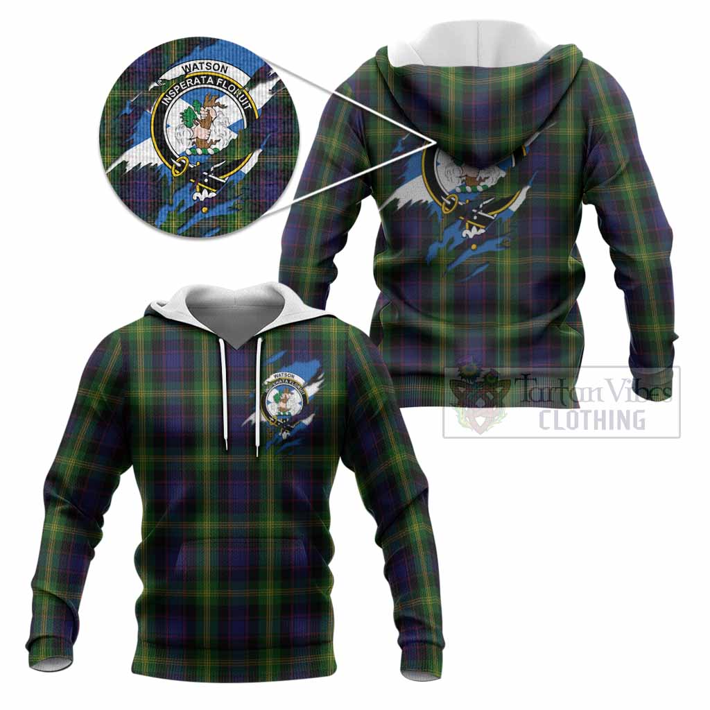 Watson Clan Crest In Me Tartan Knitted Hoodie Scotland Flag Style