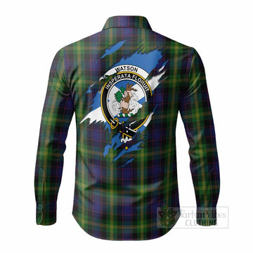 Watson Clan Crest In Me Tartan Long Sleeve Button Shirts Scotland Flag Style