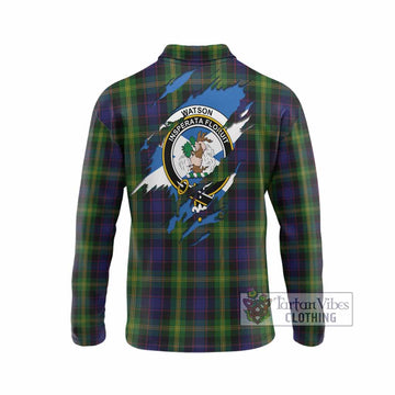 Watson Clan Crest In Me Tartan Long Sleeve Polo Shirt Scotland Flag Style