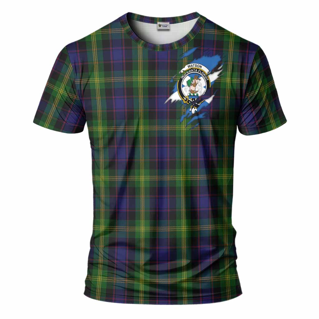 Watson Clan Crest In Me Tartan T-Shirt Scotland Flag Style