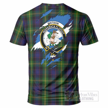 Watson Clan Crest In Me Tartan T-Shirt Scotland Flag Style