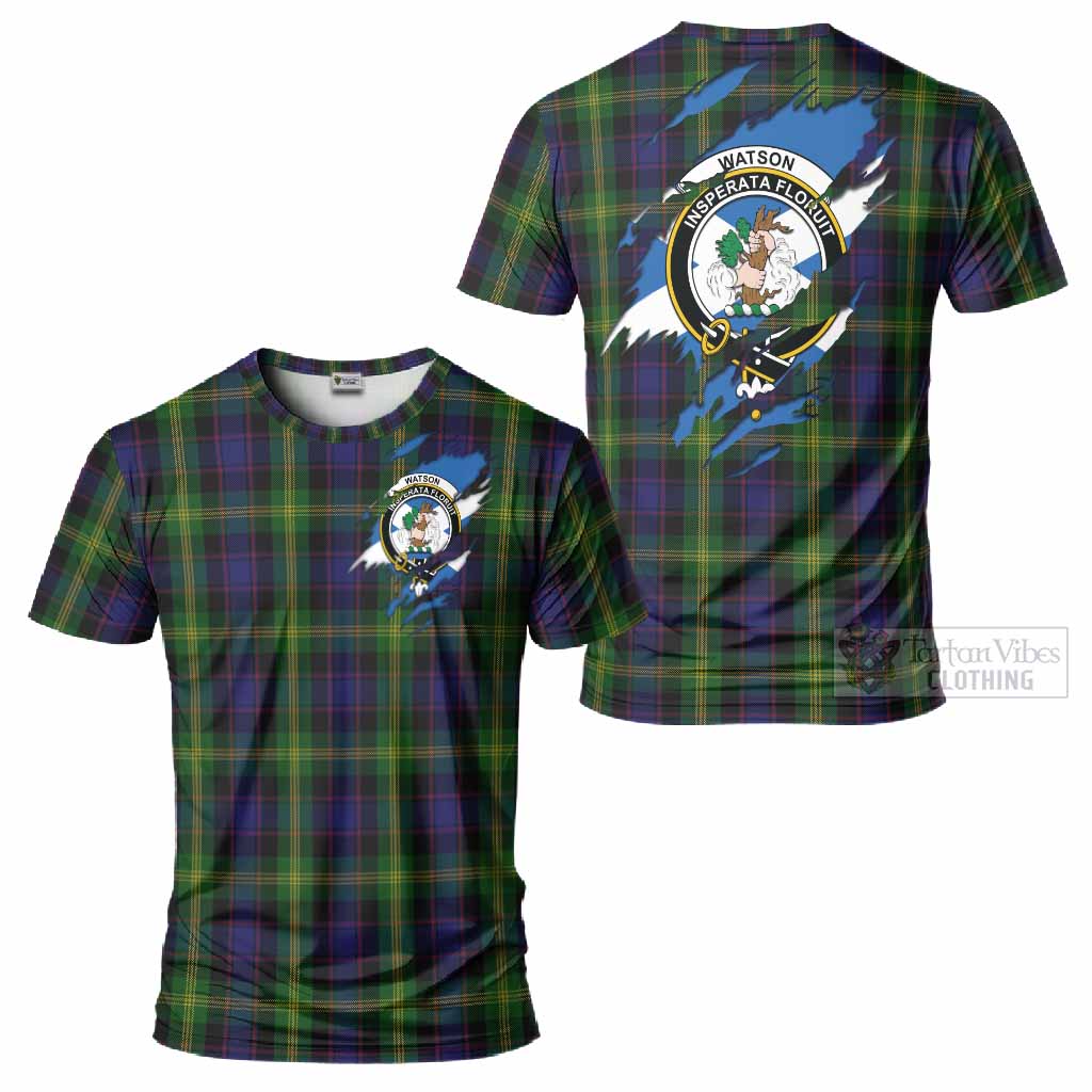 Watson Clan Crest In Me Tartan T-Shirt Scotland Flag Style