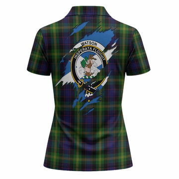 Watson Clan Crest In Me Tartan Women Polo Shirt Scotland Flag Style