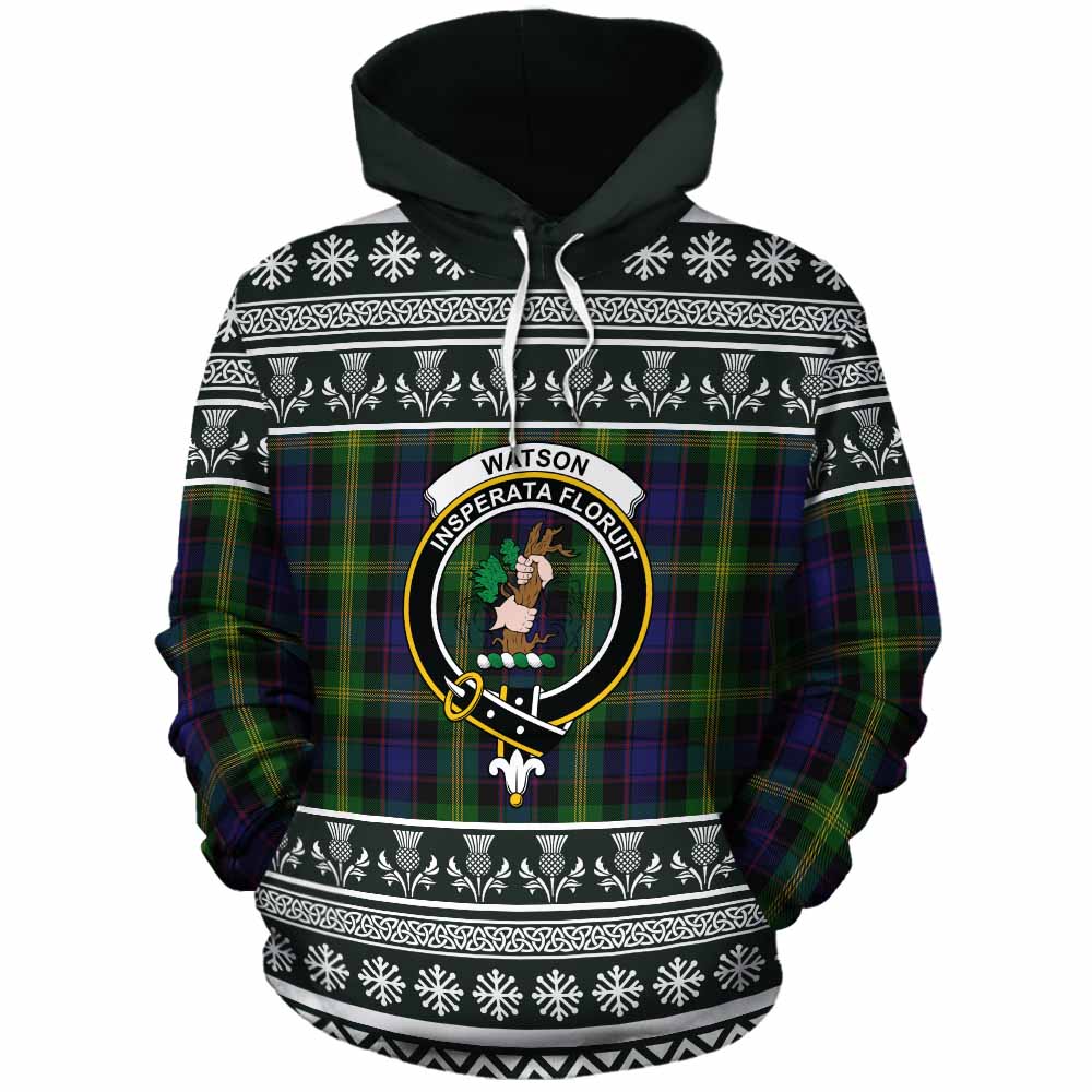 Watson Clan Tartan Christmas Cotton Hoodie with Family Crest - Tartan Vibes Clothing