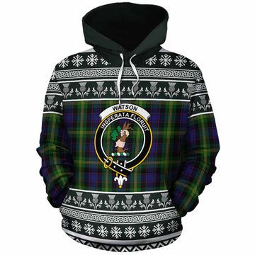 Watson Clan Tartan Christmas Cotton Hoodie with Family Crest