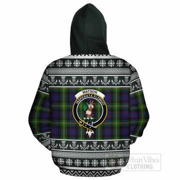 Watson Clan Tartan Christmas Cotton Hoodie with Family Crest