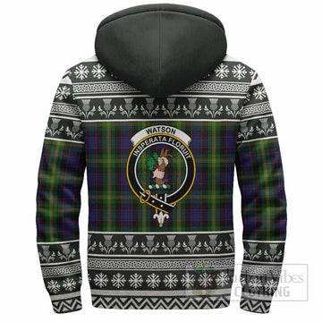 Watson Clan Tartan Christmas Fleece Hoodie with Family Crest