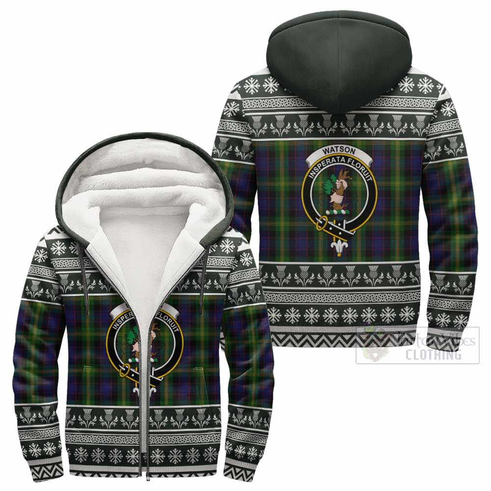 Watson Clan Tartan Christmas Fleece Hoodie with Family Crest - Tartan Vibes Clothing