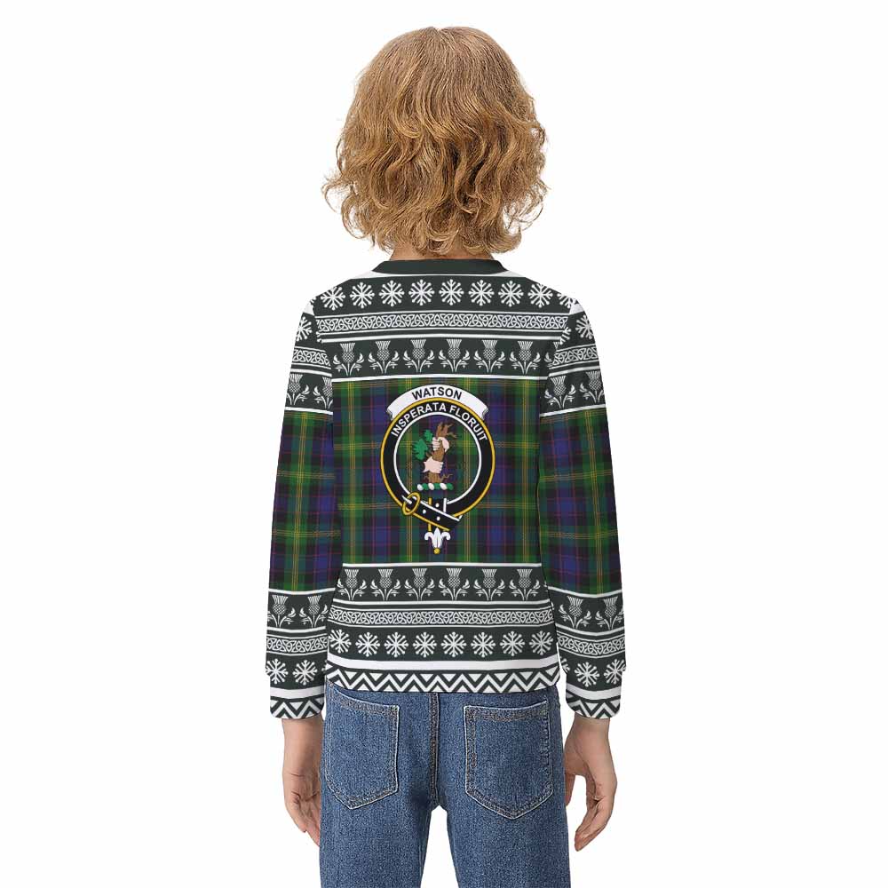 Watson Clan Tartan Christmas Kid Ugly Sweatshirt with Family Crest - Tartan Vibes Clothing