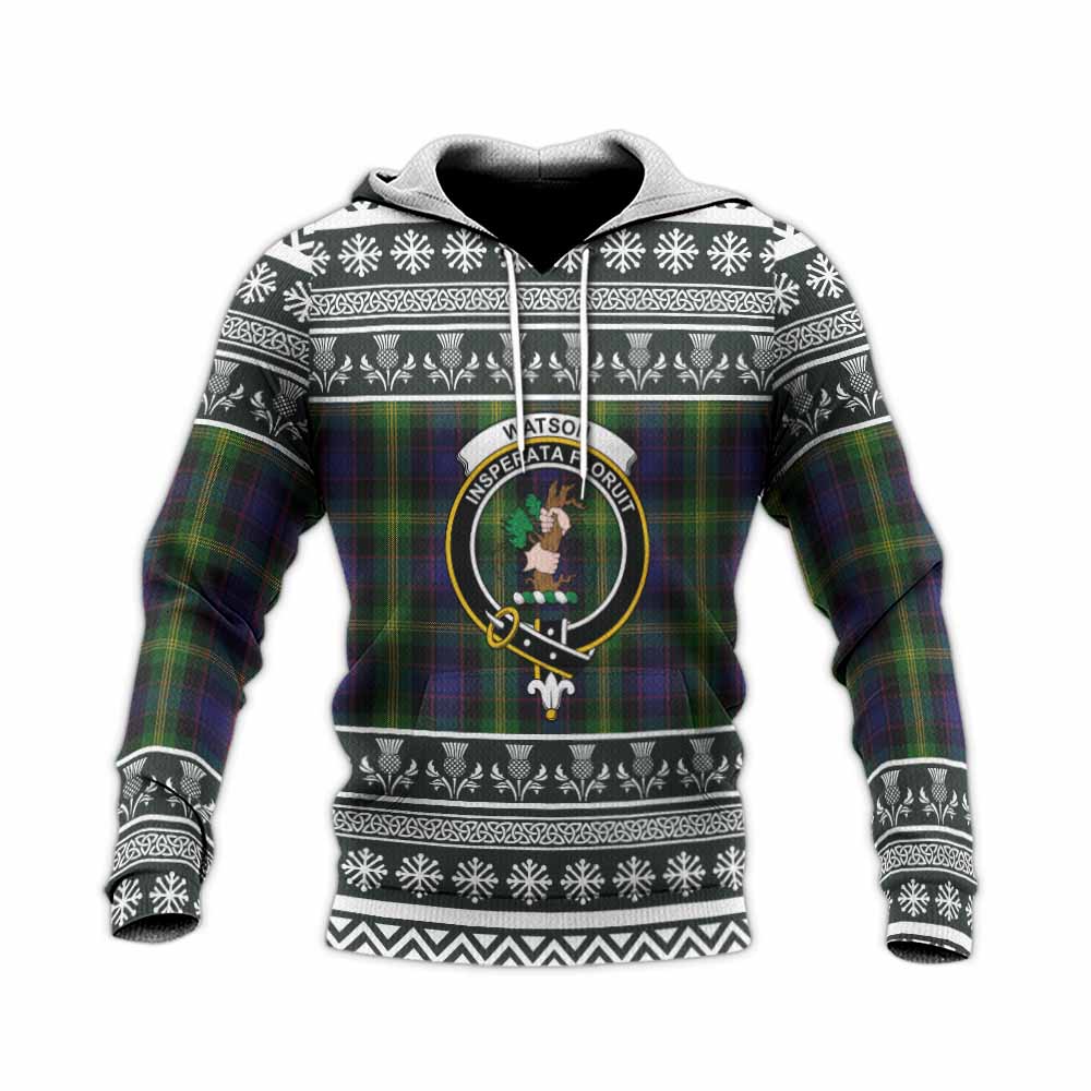 Watson Clan Tartan Christmas Knitted Hoodie with Family Crest - Tartan Vibes Clothing