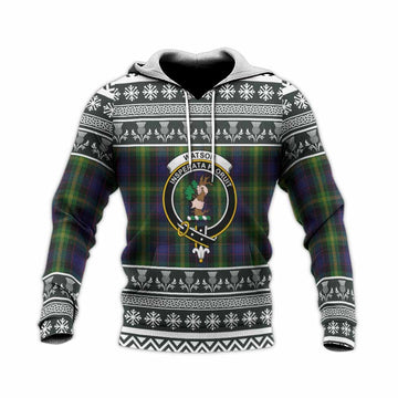 Watson Clan Tartan Christmas Knitted Hoodie with Family Crest