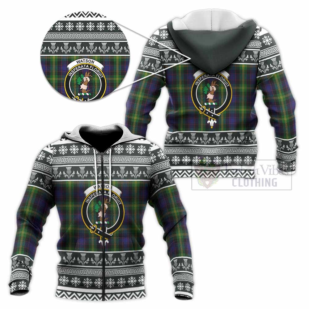 Watson Clan Tartan Christmas Knitted Hoodie with Family Crest - Tartan Vibes Clothing