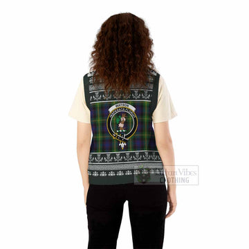 Watson Clan Tartan Christmas Knitted V-Neck Vest with Family Crest