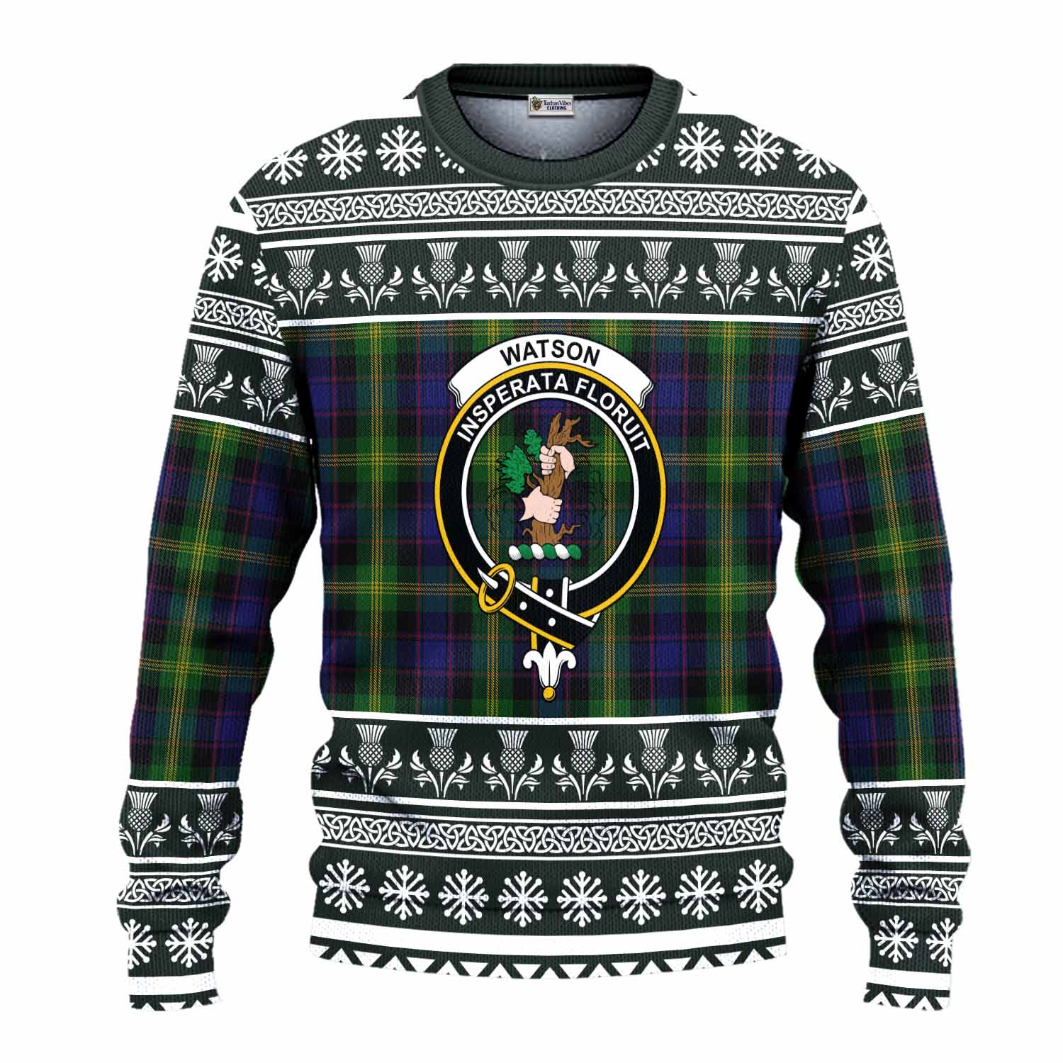 Watson Clan Tartan Christmas Ugly Sweater with Family Crest - Tartan Vibes Clothing