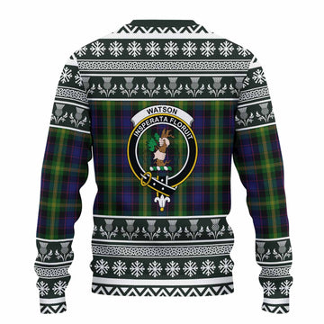 Watson Clan Tartan Christmas Ugly Sweater with Family Crest