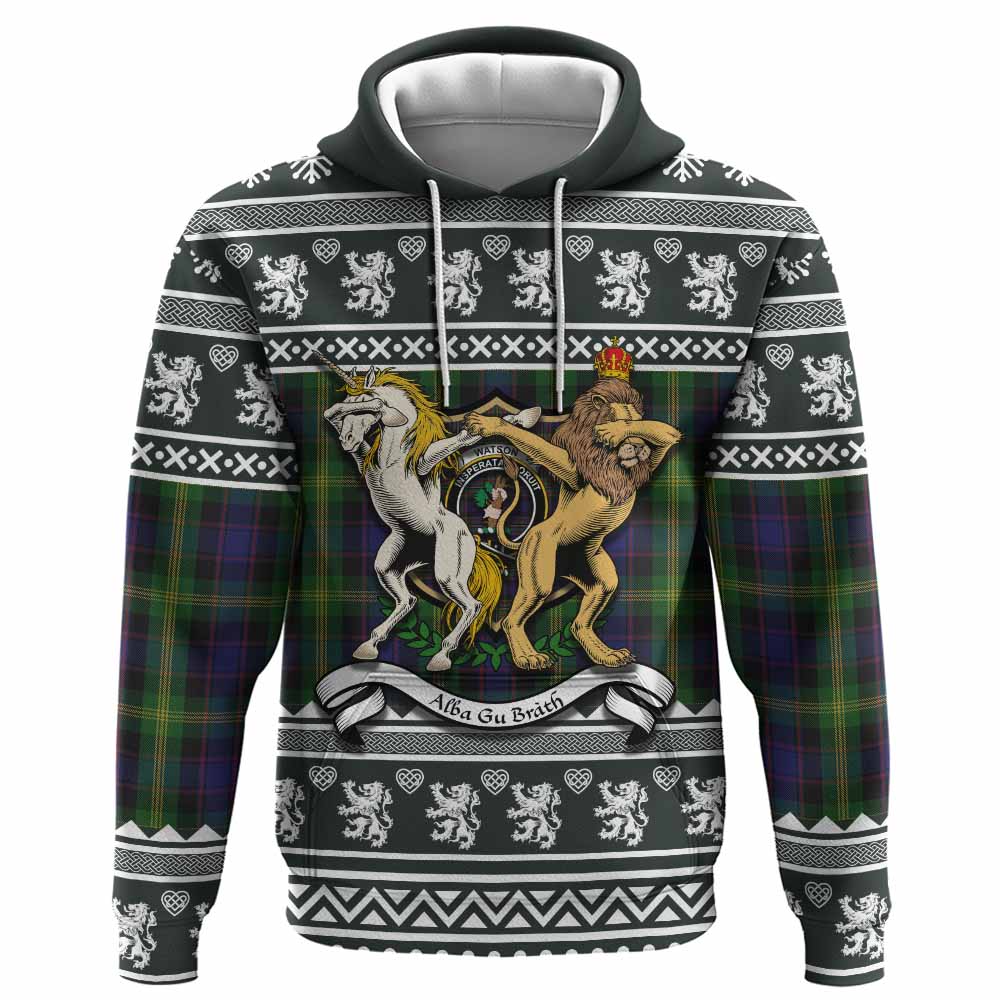 Watson Clan Tartan Crest Christmas Hoodie Coat of Arms Funny Style - Tartan Vibes Clothing