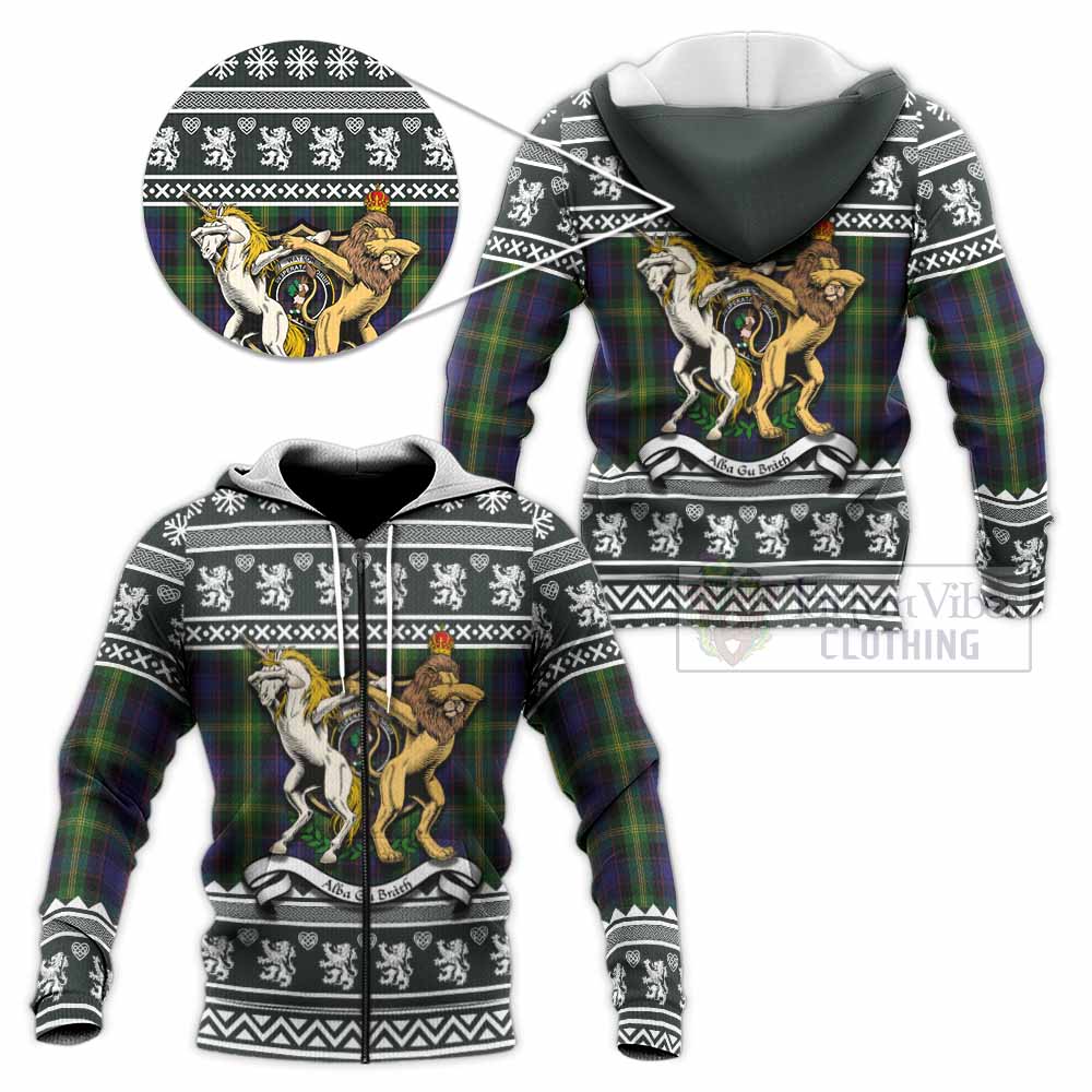 Watson Clan Tartan Crest Christmas Knitted Hoodie Coat of Arms Funny Style - Tartan Vibes Clothing