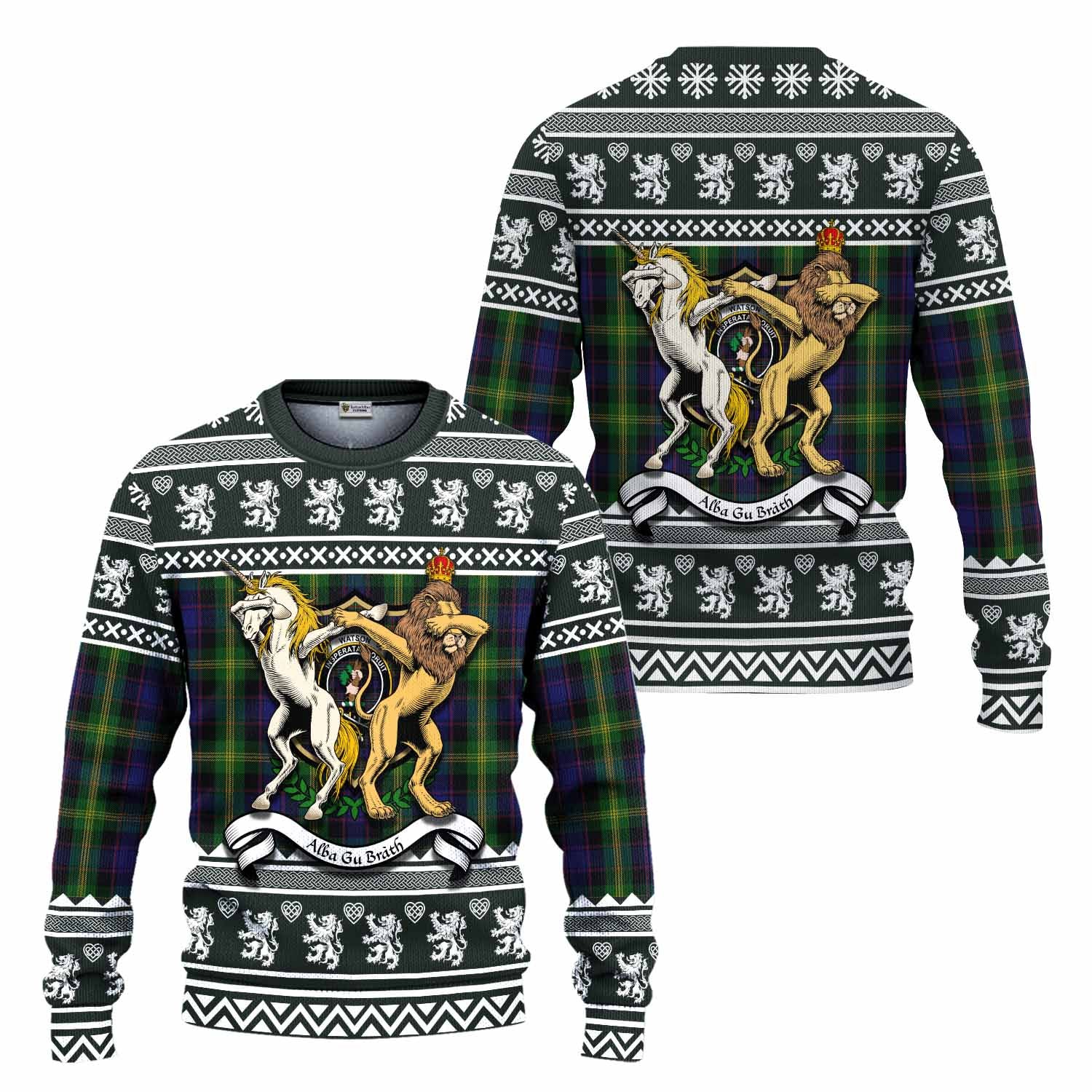 Watson Clan Tartan Crest Christmas Ugly Sweater Coat of Arms Funny Style - Tartan Vibes Clothing