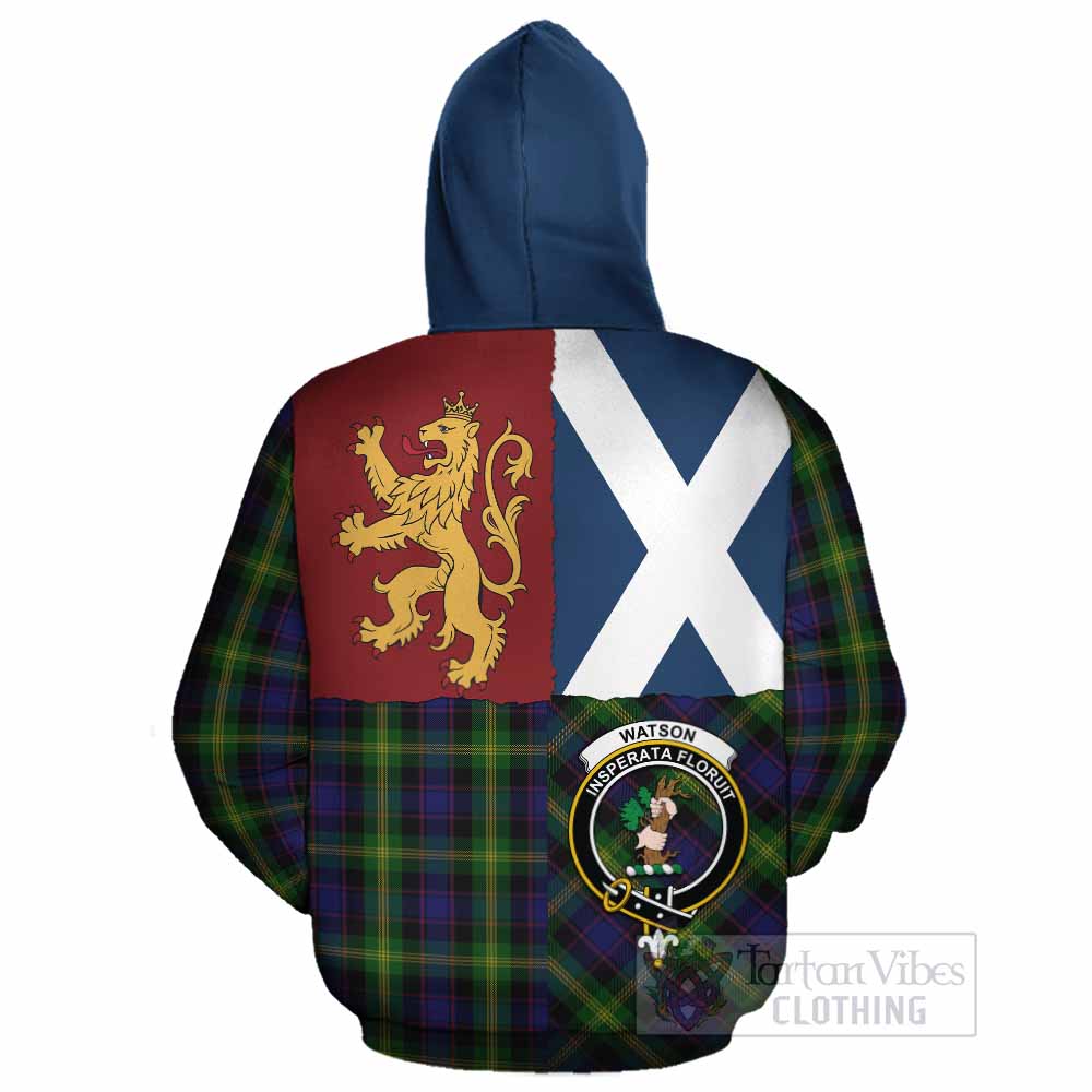 Watson Crest Tartan Cotton Hoodie with Lion Rampant Saltire Style - Tartan Vibes Clothing