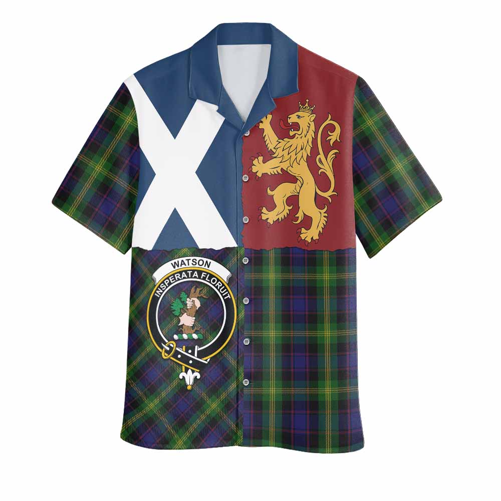Watson Crest Tartan Hawaiian Shirt with Lion Rampant Saltire Style