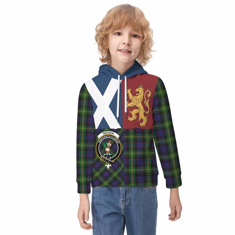Watson Crest Tartan Kid Hoodie with Lion Rampant Saltire Style - Tartan Vibes Clothing
