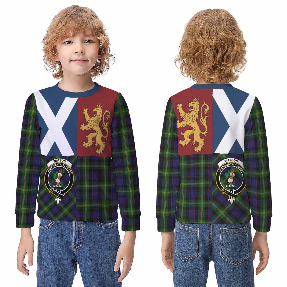 Watson Crest Tartan Kid Knitted Sweatshirt with Lion Rampant Saltire Style - Tartan Vibes Clothing