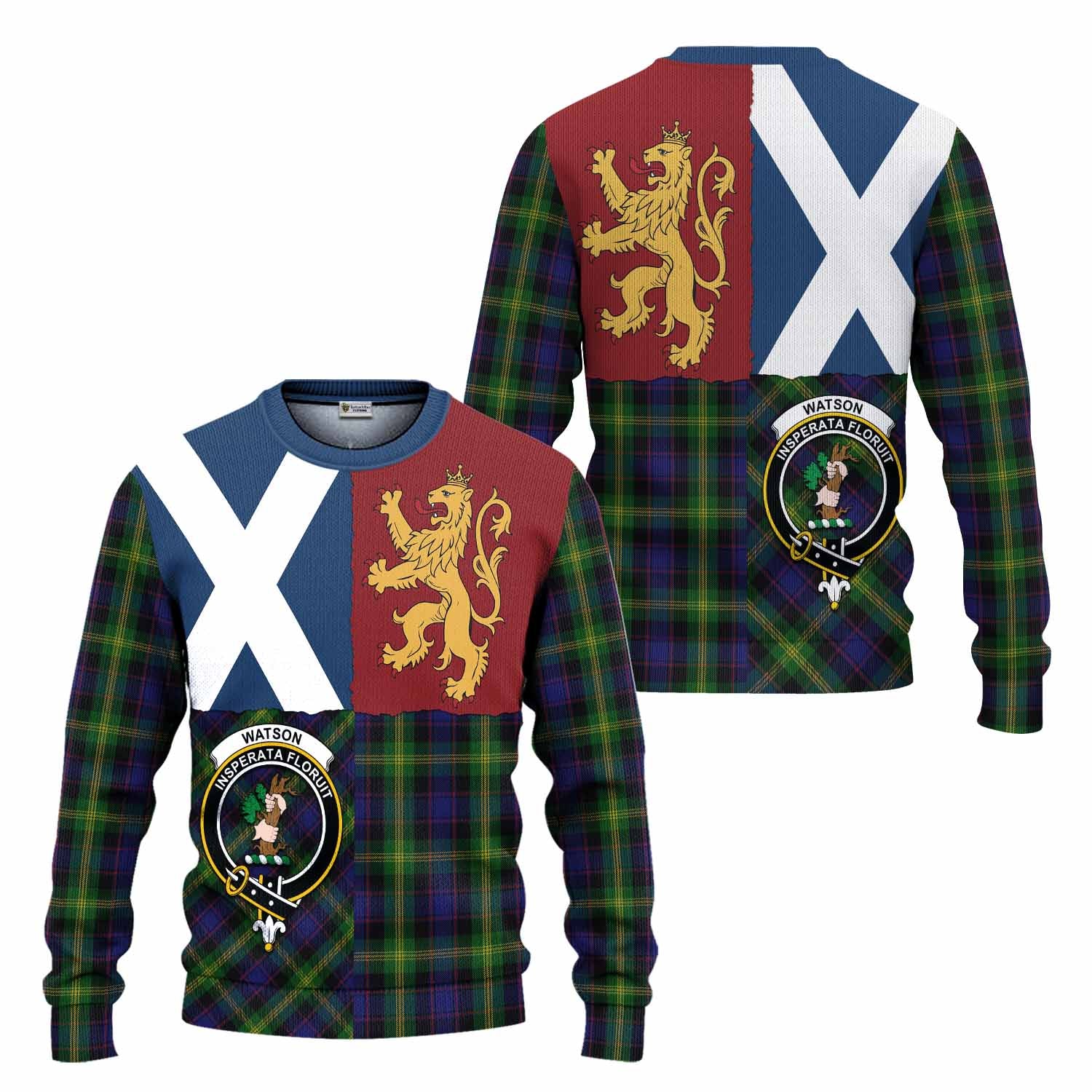 Watson Crest Tartan Knitted Sweater with Lion Rampant Saltire Style