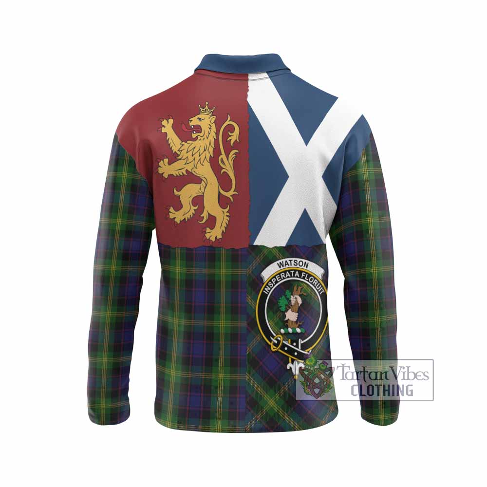 Watson Crest Tartan Long Sleeve Polo Shirt with Lion Rampant Saltire Style
