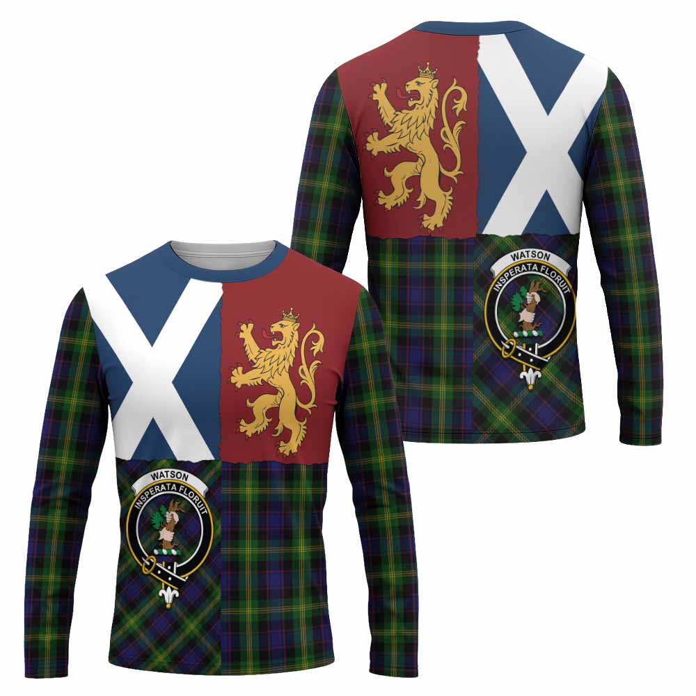 Watson Crest Tartan Long Sleeve T-Shirt with Lion Rampant Saltire Style