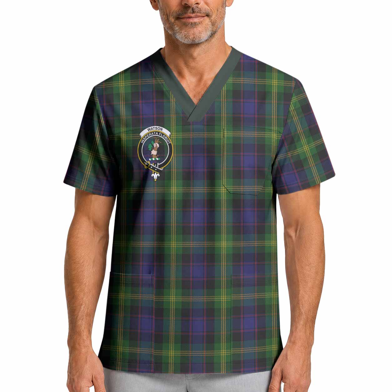 Watson Crest Tartan Scrub Top XL - Tartan Vibes Clothing
