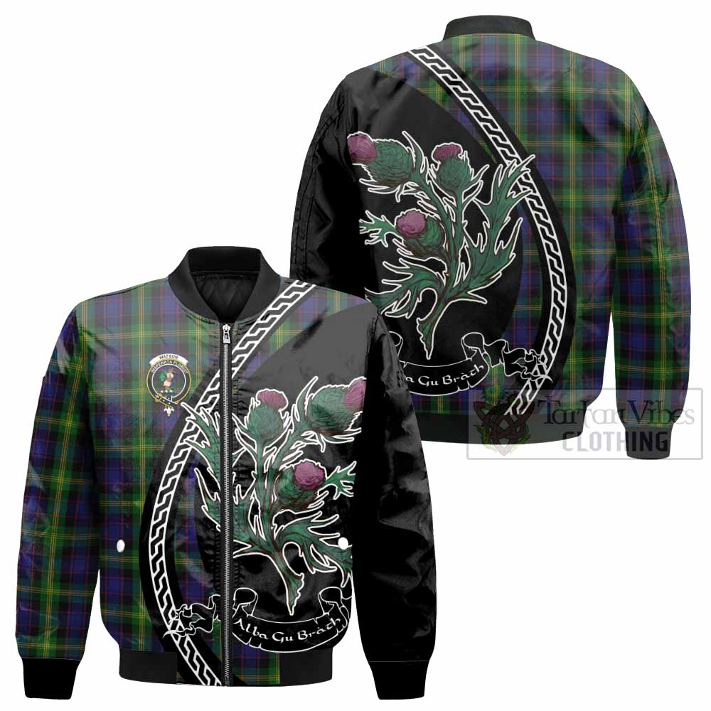 Watson Family Crest Tartan Bomber Jacket Alba Thistle Inspired - Tartan Vibes Clothing