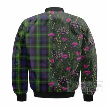 Watson Family Crest Tartan Bomber Jacket Scottish Thistle Flower Pattern Half Style