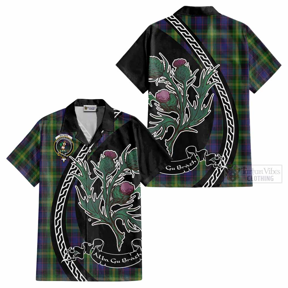 Watson Family Crest Tartan Cotton Hawaiian Shirt Alba Thistle Inspired - Tartan Vibes Clothing