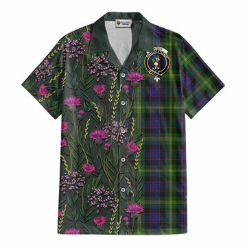 Watson Family Crest Tartan Cotton Hawaiian Shirt Scottish Thistle Flower Pattern Half Style - Tartan Vibes Clothing