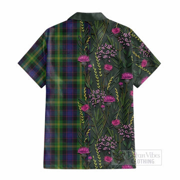 Watson Family Crest Tartan Cotton Hawaiian Shirt Scottish Thistle Flower Pattern Half Style - Tartan Vibes Clothing