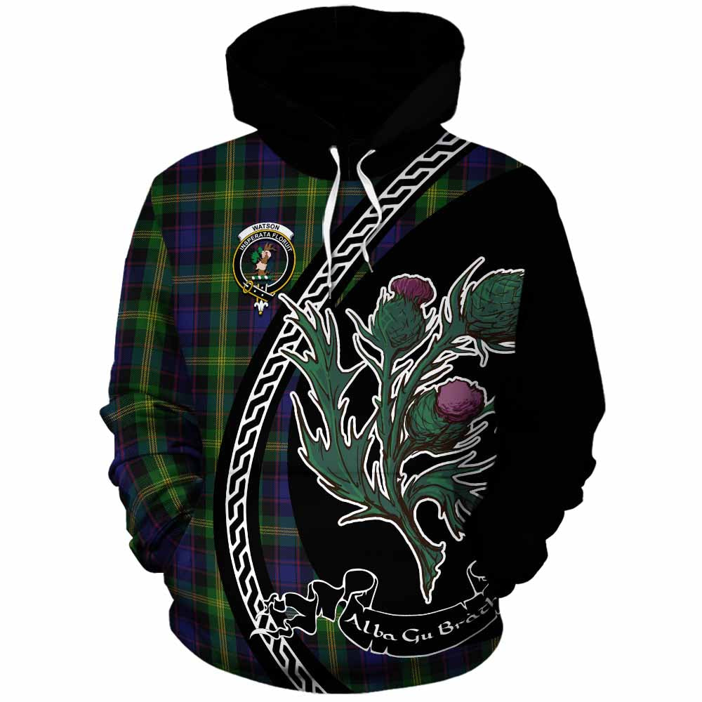 Watson Family Crest Tartan Cotton Hoodie Alba Thistle Inspired - Tartan Vibes Clothing