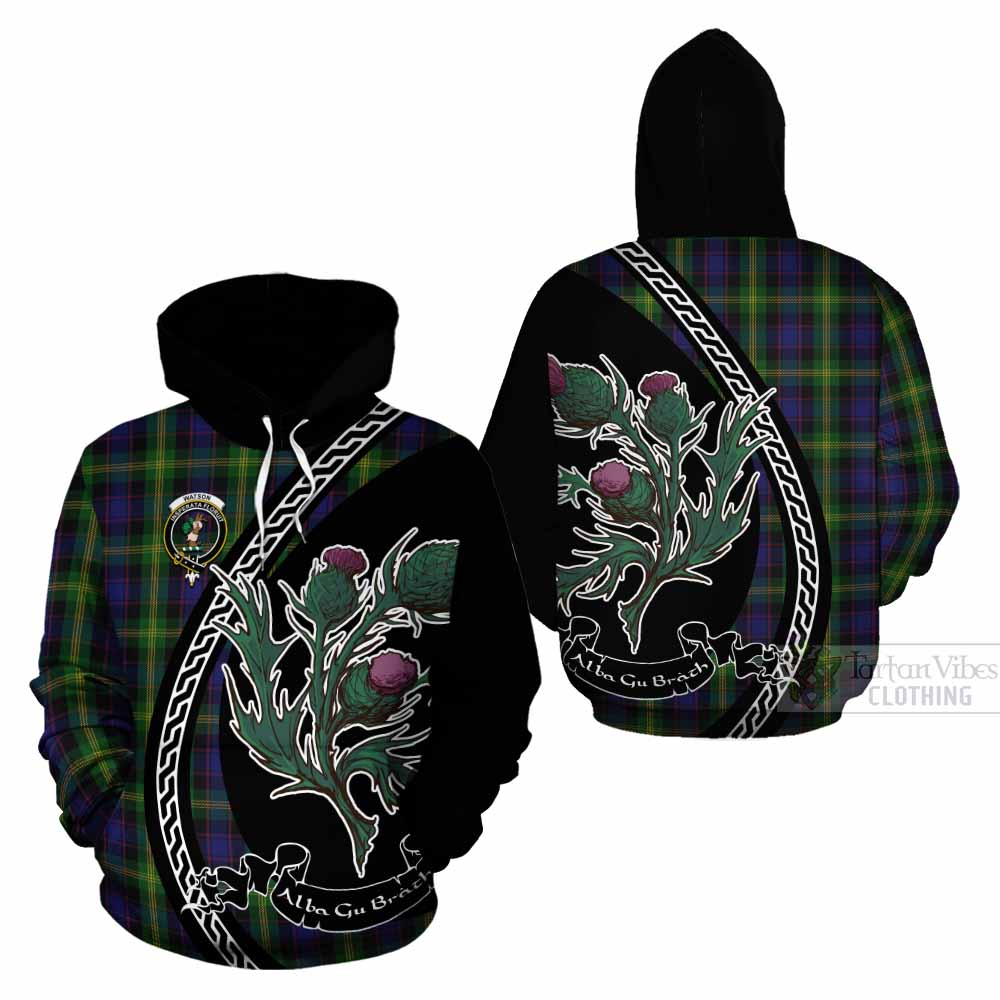 Watson Family Crest Tartan Cotton Hoodie Alba Thistle Inspired - Tartan Vibes Clothing