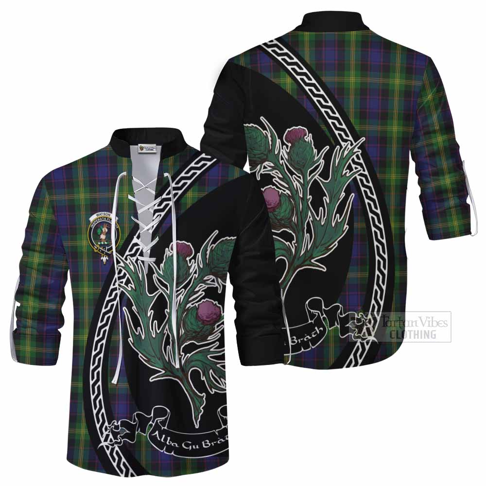 Watson Family Crest Tartan Ghillie Shirt Alba Thistle Inspired - Tartan Vibes Clothing