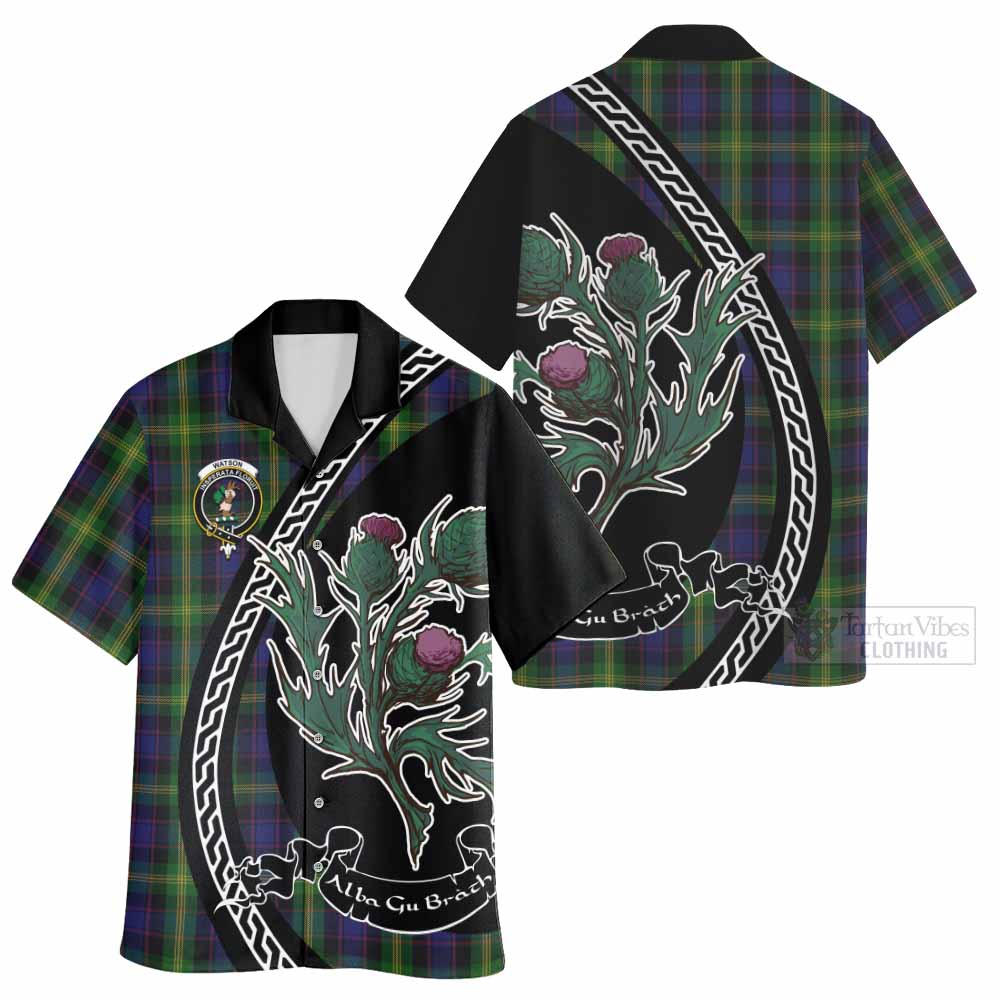 Watson Family Crest Tartan Hawaiian Shirt Alba Thistle Inspired - Tartan Vibes Clothing