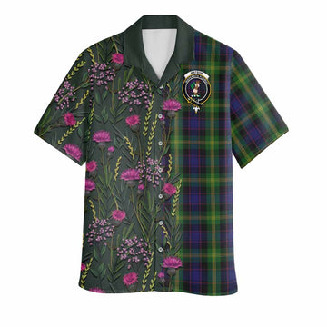 Watson Family Crest Tartan Hawaiian Shirt Scottish Thistle Flower Pattern Half Style - Tartan Vibes Clothing